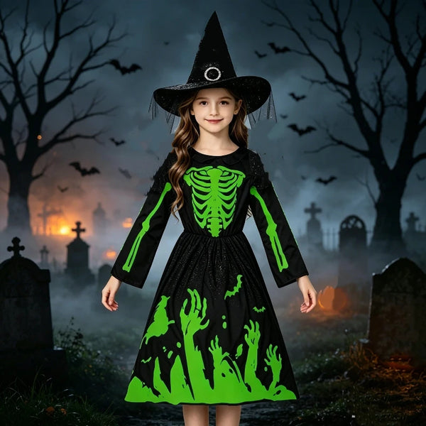 Luminous Grim Reaper Cosplay Skeleton Costume Mädchen Halloween Party Outfit Glowing Death God Horror Theme - product image 1