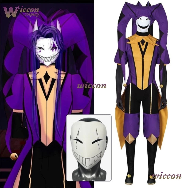 Uhah / / the Freak Circus-Jester Costume Purple Clown Outfit Costume Game Halloween Horror - suit no mask / XS shoes45