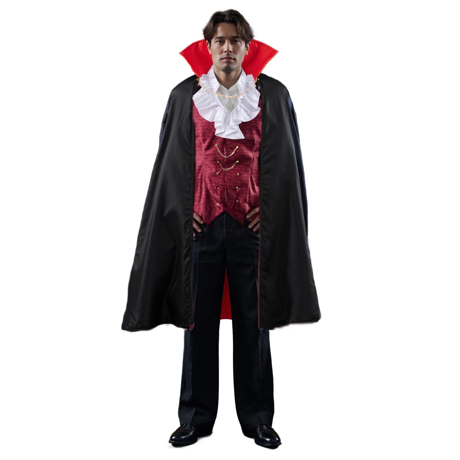 Men's Men Vampire Long Sleeve Shirts with Attached Vests and Cloak Set for Costume - alternate view 7