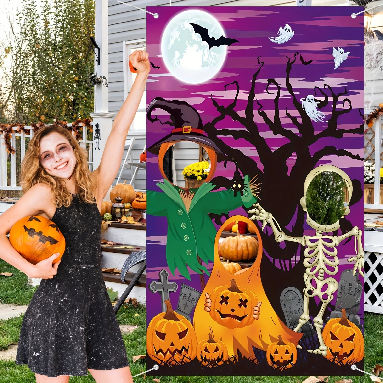 1pcs Halloween Fun Photo Background Cloth Pumpkin Skeleton Witch Halloween - product image 2