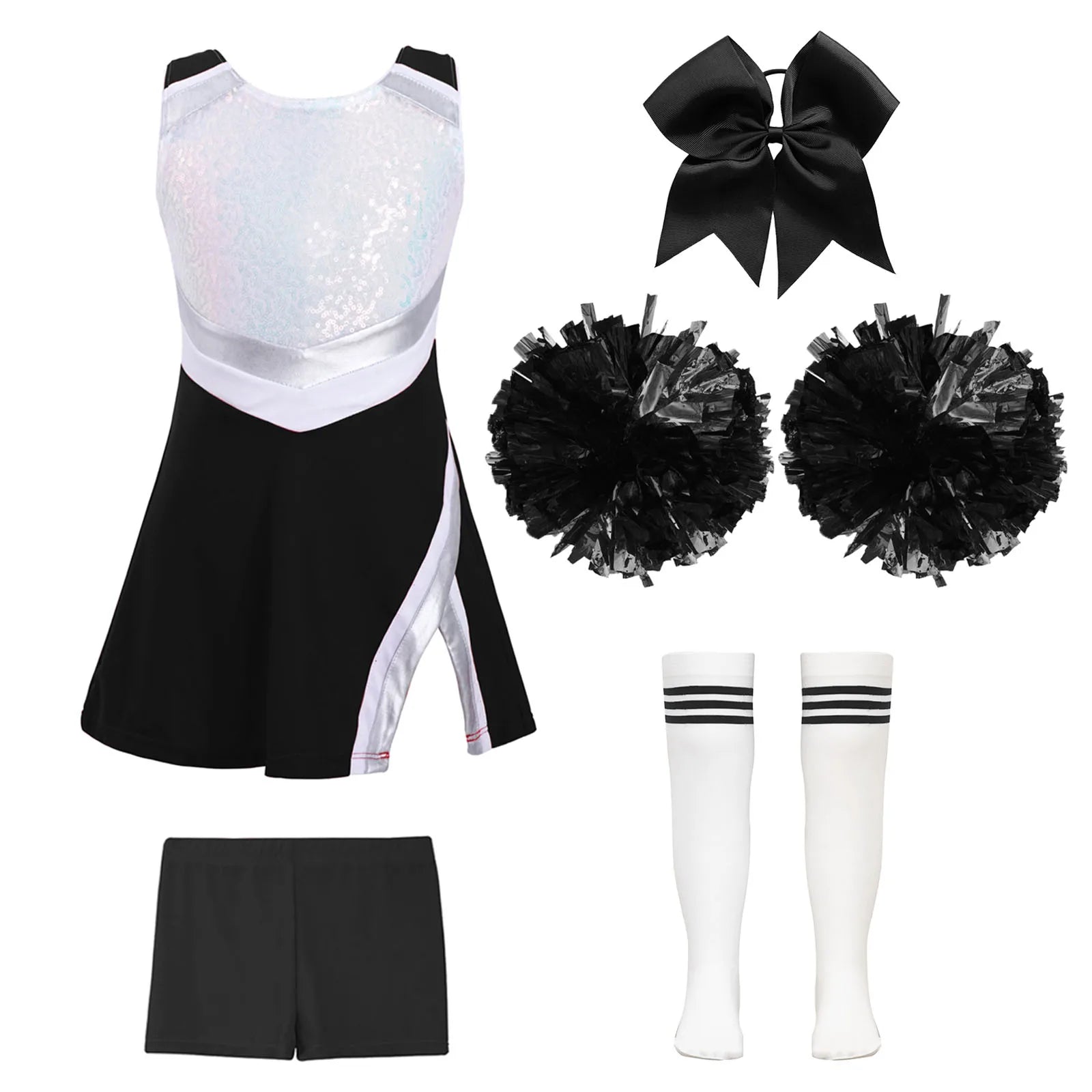 Girls' Cheerleader Costume Uniform with Pom-Poms - A Royal Blue 4