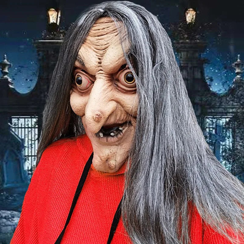 Halloween Old Witch Latex Mask with Long Hair Scary Ghost Face Costume for Party Cosplay & - product image 3