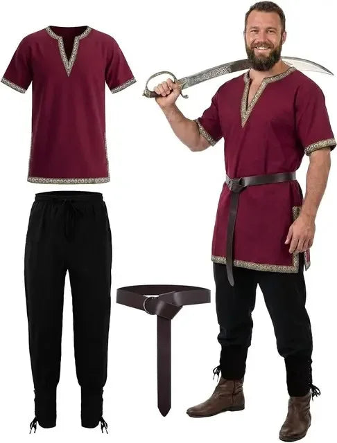 L Men Viking Costume Medieval Renaissance Tunic Shirt Pants Belt Pirate Knight Halloween Cosplay Outfit - product image 6