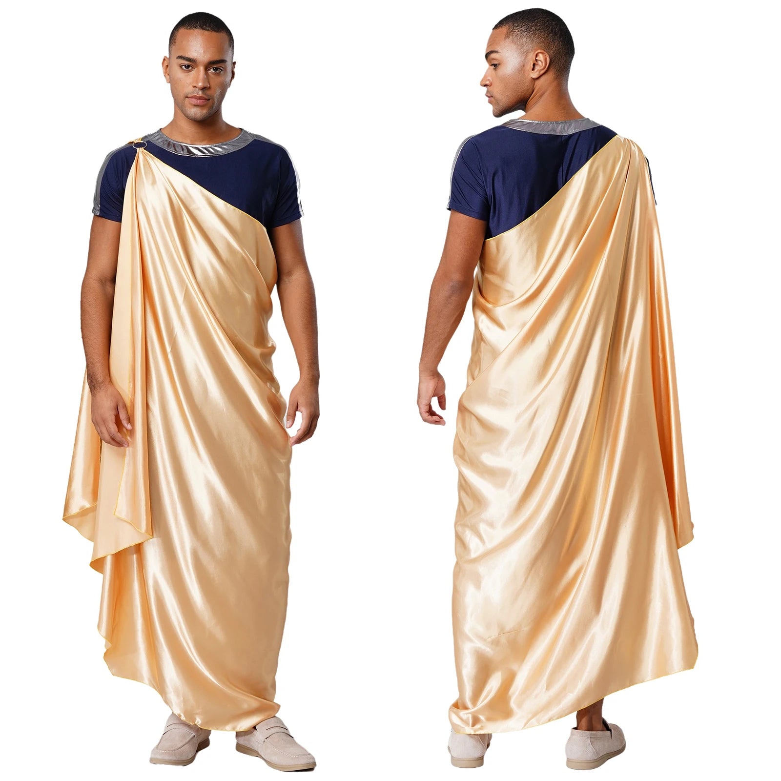 Men Halloween Theme Ancient Greek Mythology God Hades Costume Short Sleeve Robe with One - White Burgundy / XL