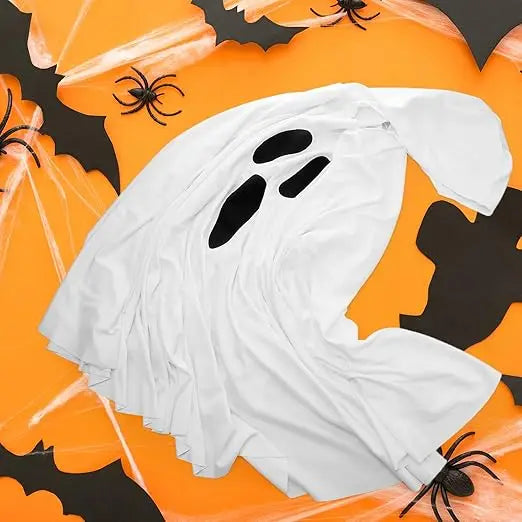 Adult White Ghost Costume – Unisex Hooded Halloween Poncho