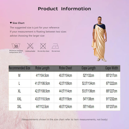 Men Halloween Theme Ancient Greek Mythology God Hades Costume Short Sleeve Robe with One - Gold / L