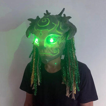 Horror LED Ghost Latex Spirit Forest Green Mask Halloween Tree Old Man Scary Festival Mask Creepy Demon Props - product image 3