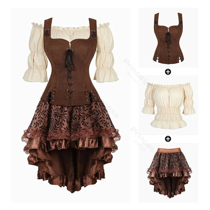 Pirate Dress Costume Halloween Cosplay Outfit Medieval Renaissance Dress Shoulder Off Women Costume XS-XXXL - product image 16