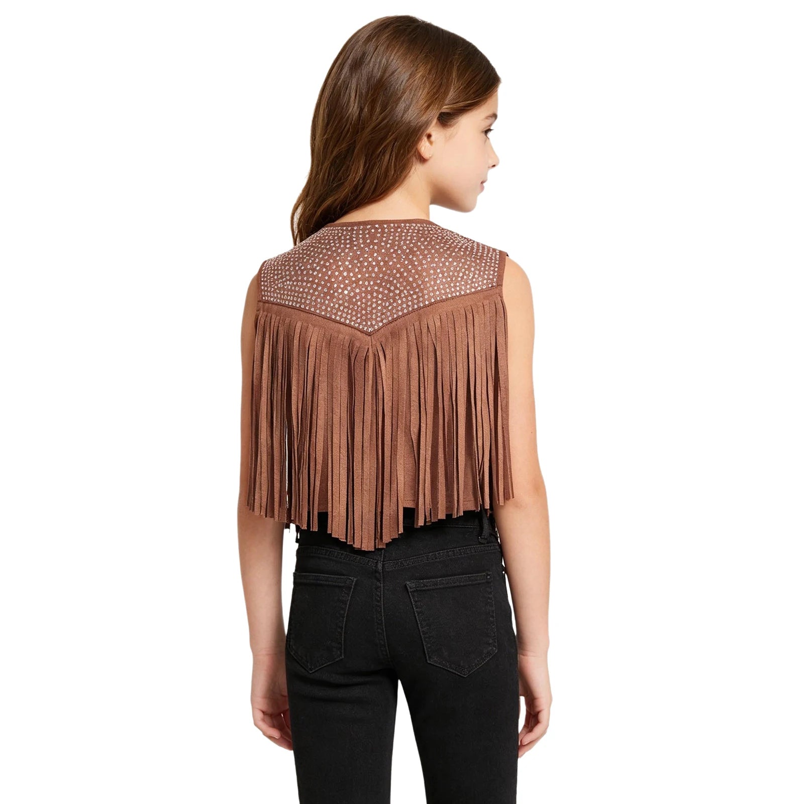 Kids' Girls Suede Fringed Vest Jacket Western Cowboy Cowgirl Sparkly Costume - alternate view 4