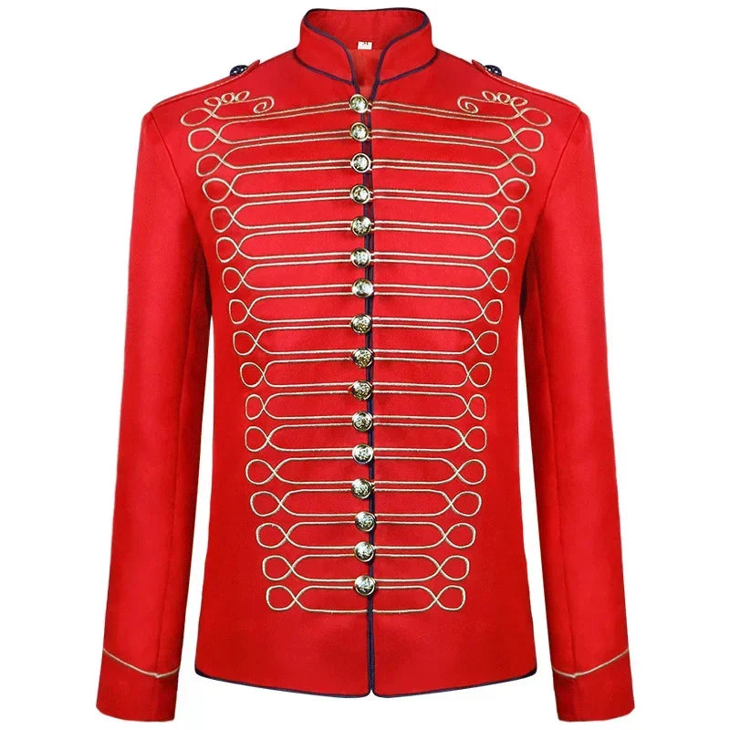 Halloween Costume Men's Medieval Jacket Steampunk Hussar Marching Band Military Drummer - Black Sliver / XL