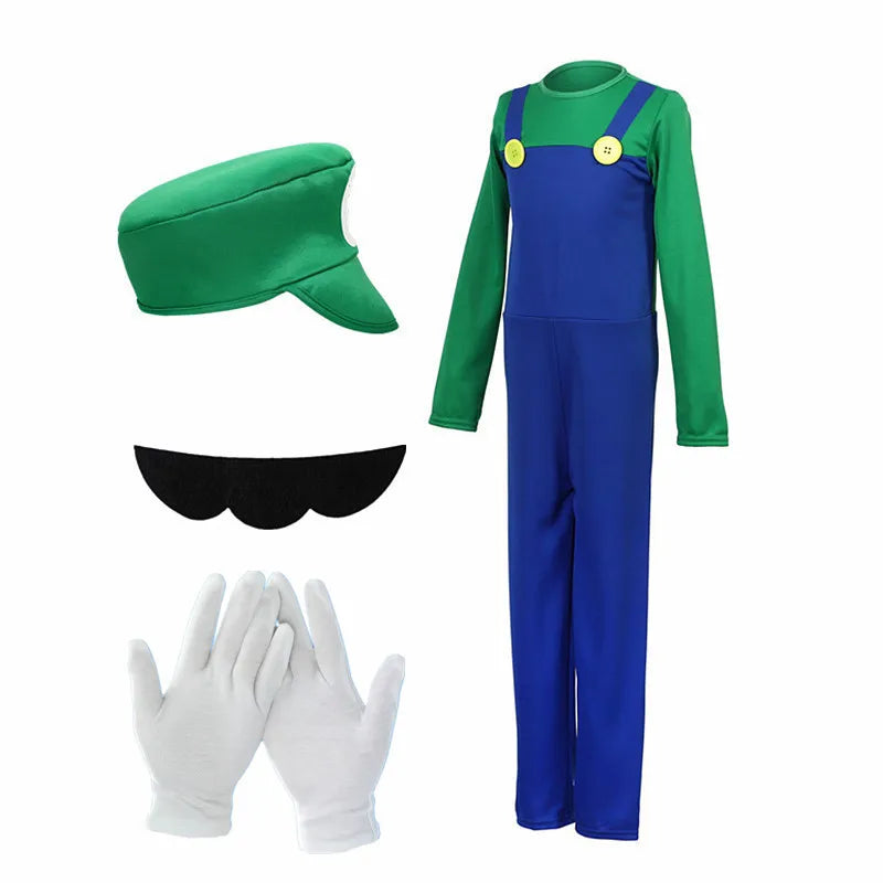 Men's Plumber Hat Fake Beard Cartoon Game Funny Red Green Yellow Purple Gloves - alternate view 8