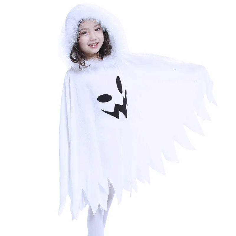 Child Boy Girl Cute White Ghost Demon Glow In The Dark Cape Costume Kids Fancy Dress