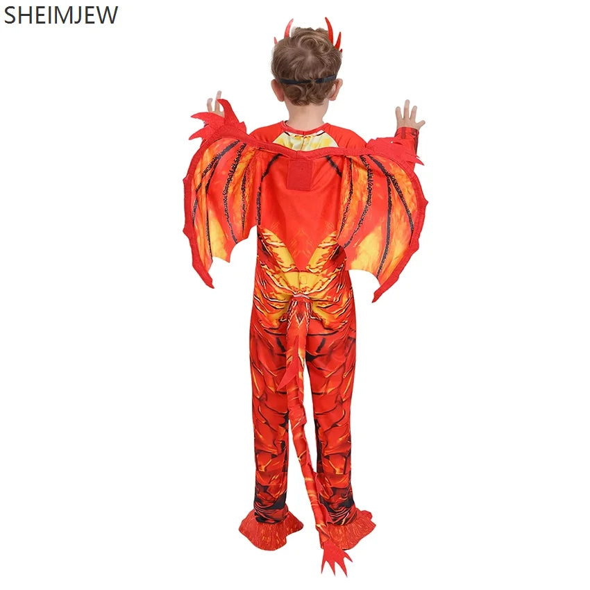 Kids Spray Fire Dragon Costume Suitable For Halloween Reading Week Dress Up Flame Dragon Knight Wings Suit - product image 6