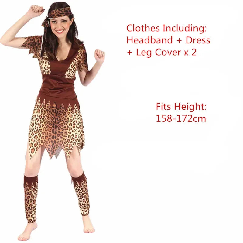 Men Women African Original Savage Costume Adults Wildman Costume Dress - 16 / One Size