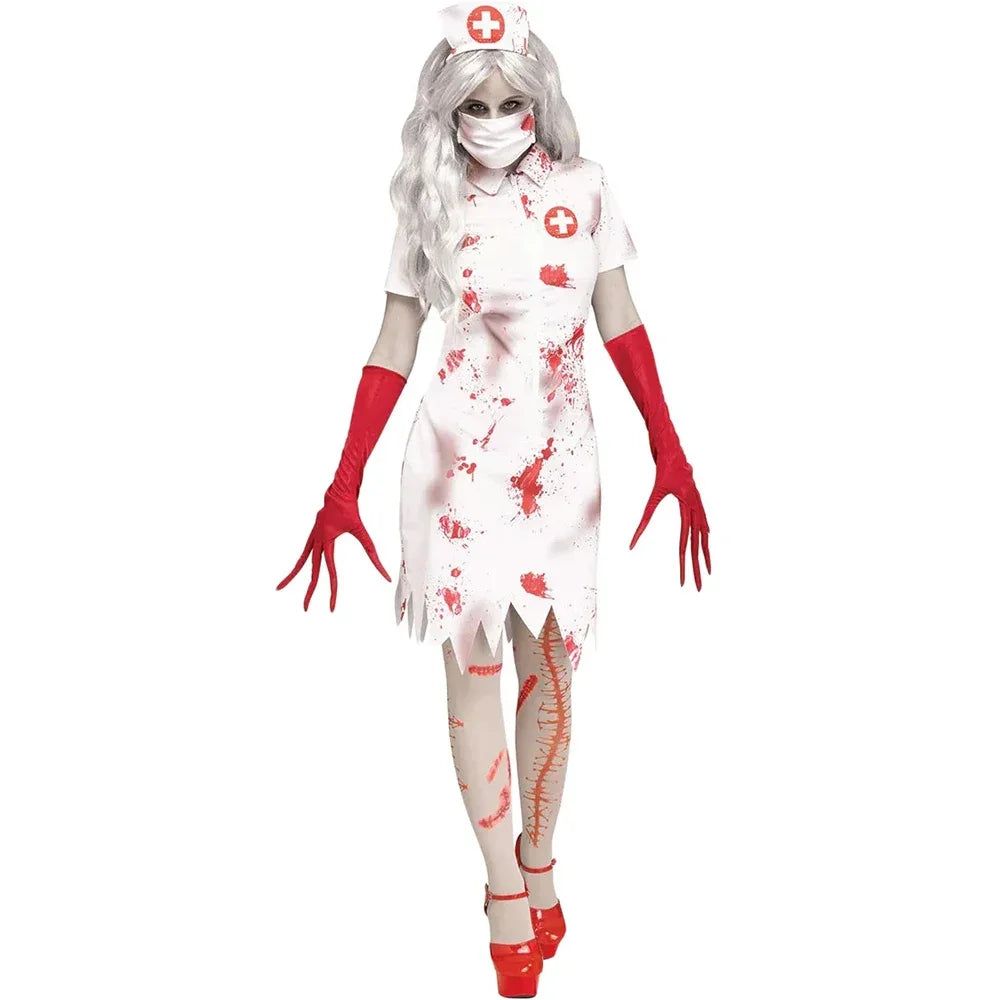 Halloween Horror Vampire Costumes Bloody Nurse Zombies Dress Costume Sexy Sleeve Pack Hip - View 3