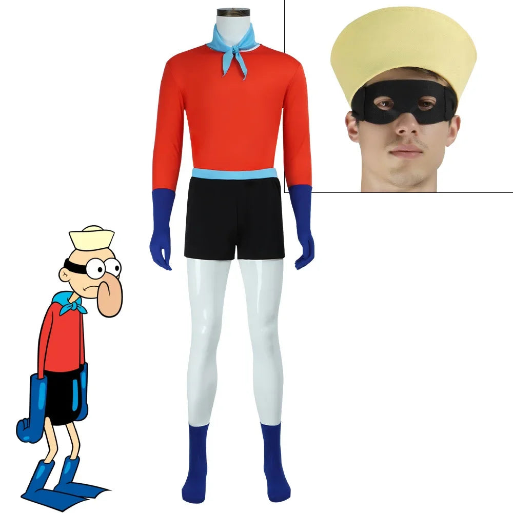 Mermaid Man Costume Barnacle Outfit Set Sponge Bob Superhero Costume Adult Men's Costumes - Mermaid Man-A / XXXL