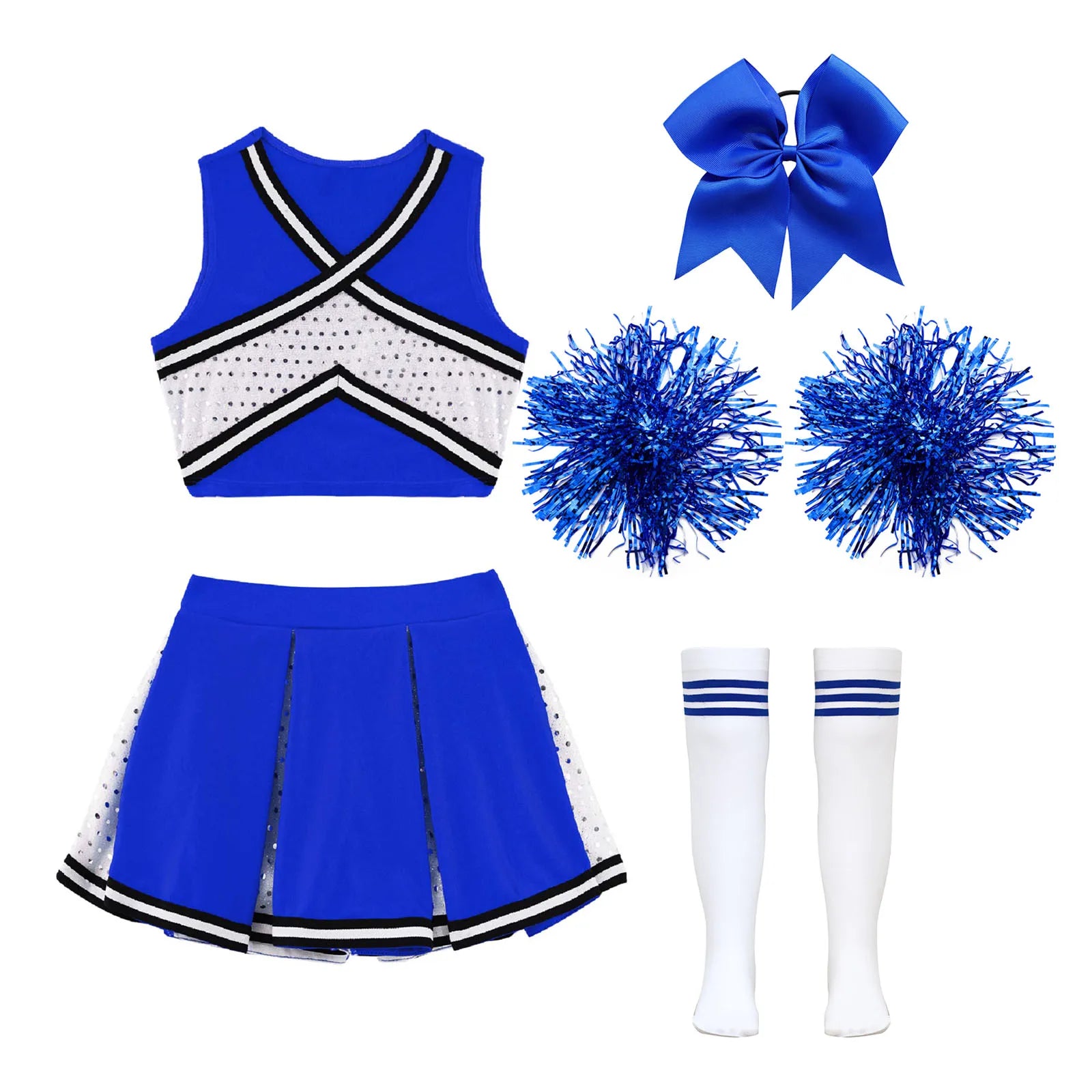 Girl Costume Cheerleader Costume Cheerleading Uniform Outfit Sequins Crop Top Skirt