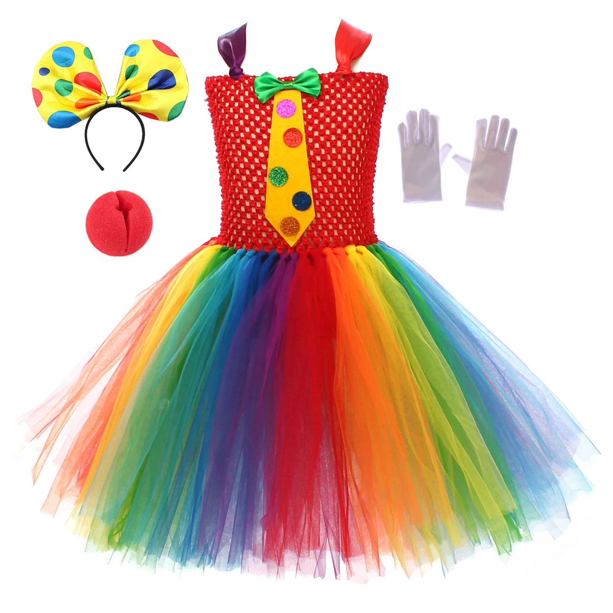 Circus Clown Costume for Girls Dresses Kids Rainbow Clown Costumes Kids Fancy Costume - Brown / L(6-7T)