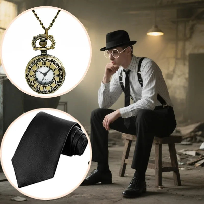 1920s Mens Costume Accessories Outfit Set Gangster Roaring 20s Costumes for Gatsby Party 30s Y-Back Beret - product image 4
