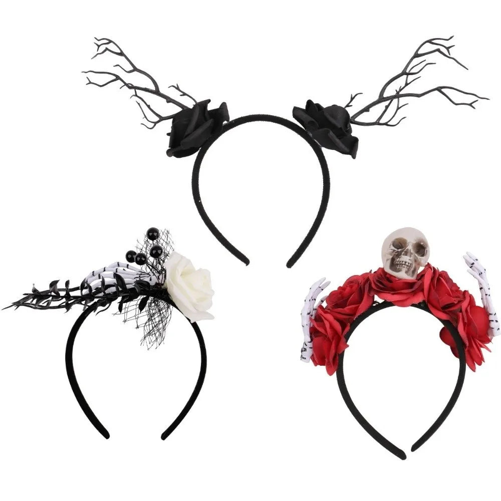 Headwear Rose Flower Halloween Headband Skull Gothic Branch Hair Hoop Non - product image 6