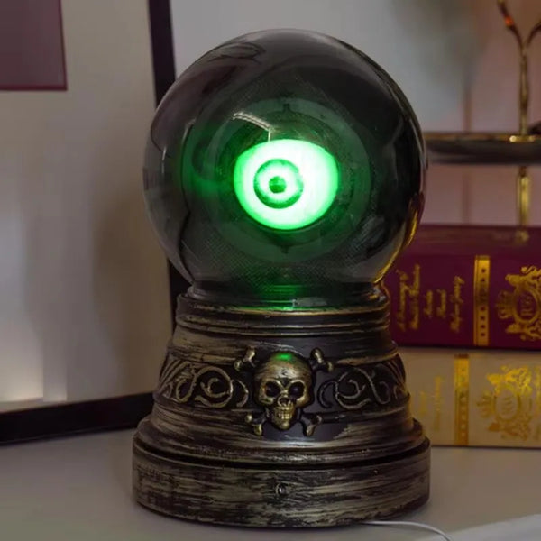 Crystal Ball with Blinking Green Evil Eye LED Gothic Decor Battery Operated