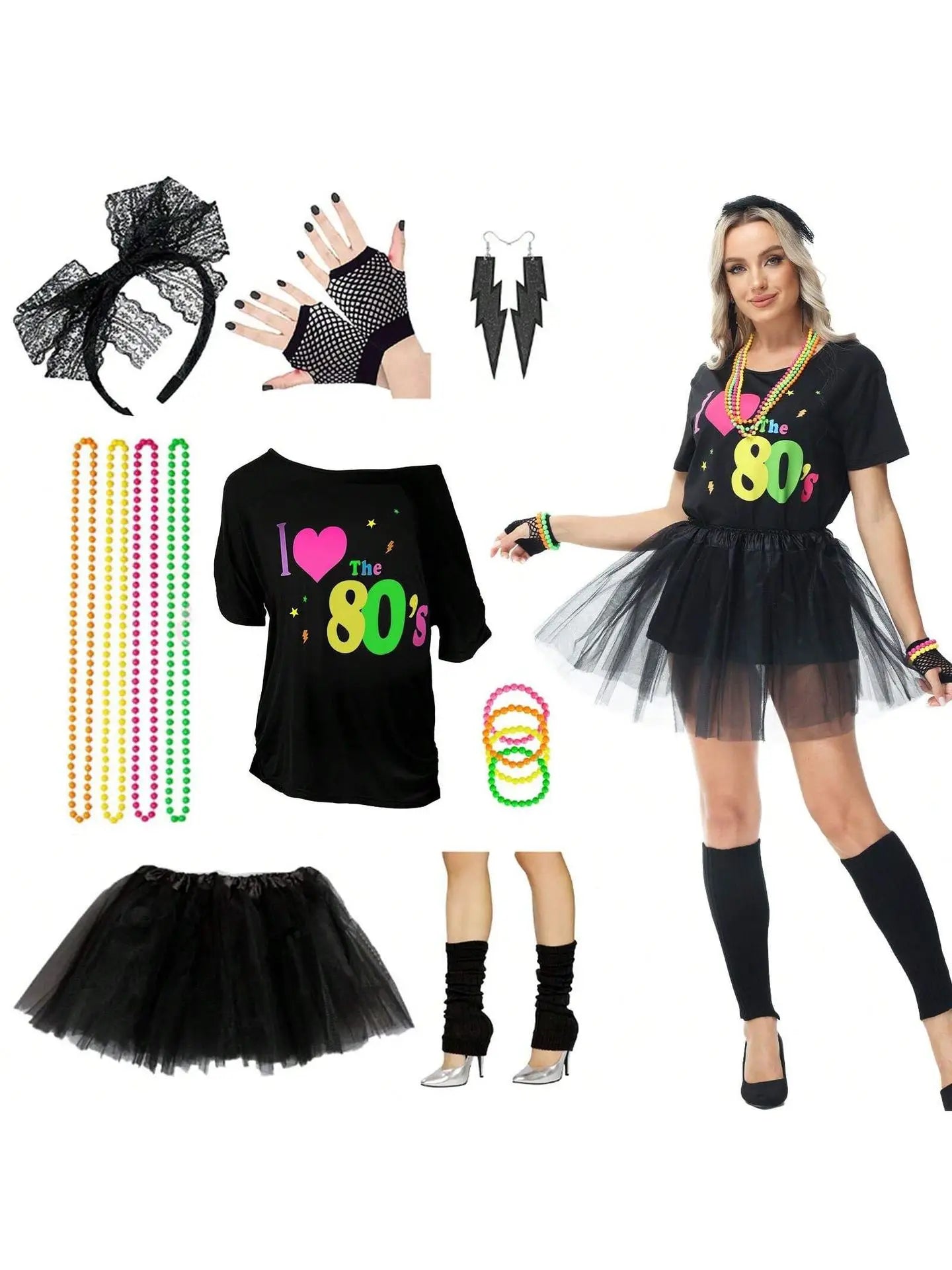 Women's 80s Costume Accessories Set 1980s Outfit T-Shirt Tutu Hip Pop Disco Party costume 80s outfit 1980s - product image 6