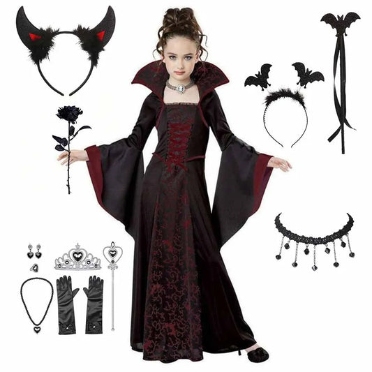 Kids' Vampire Fantasy Long Tutu Gothic Feather Costume