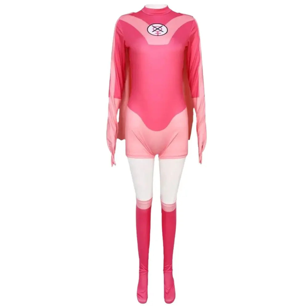 Women's Atom Eve-Inspired Superhero Costume – Pink Jumpsuit & Cape