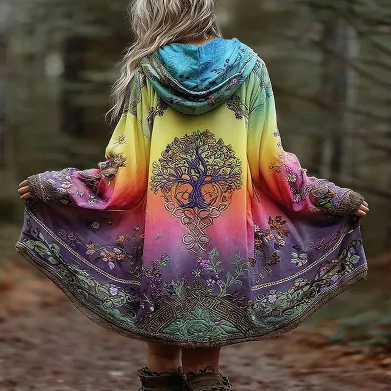 Halloween Costume Women's Pattern Print Retro Trench Coat Loose Hooded Cardigan Autumn - As Picture / XL