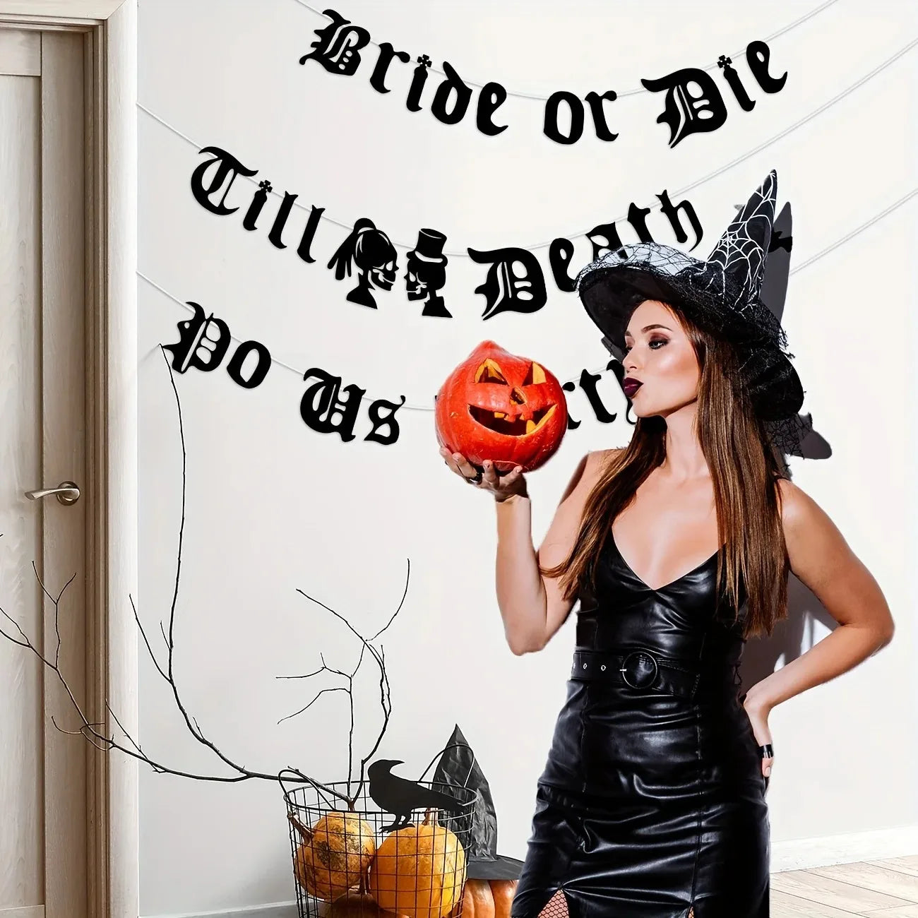 Bride or Die Till Death Do Us Party Banner Gothic Skull Bride Groom Garland - product image 2