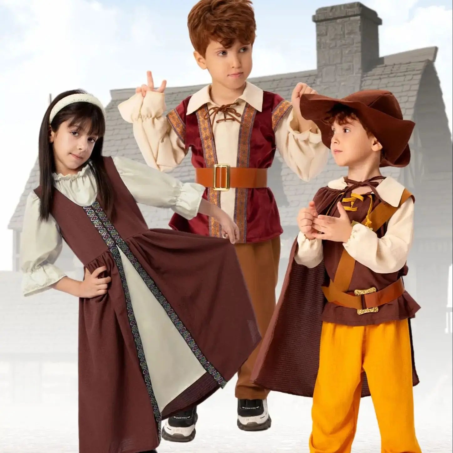 Kids' Witch Bat Capes Pleated Hats Costume