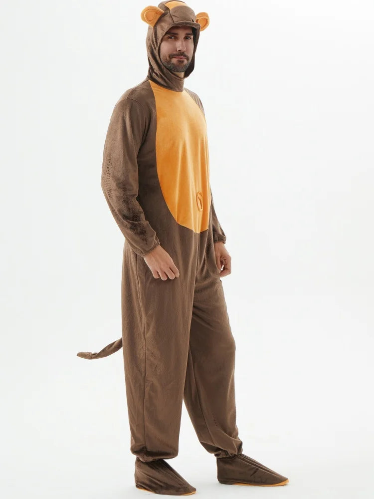 Adult Brown Monkey Costume – Unisex Animal Jumpsuit