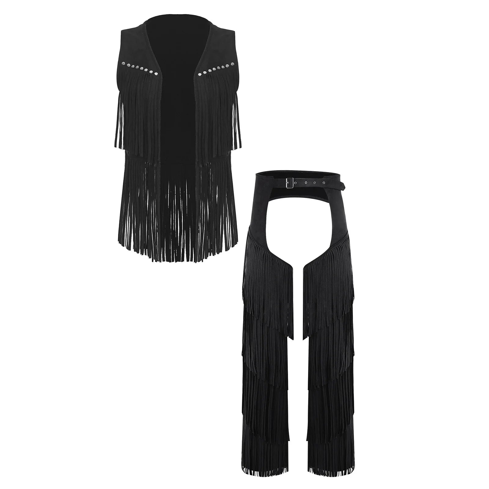 Men's Faux Suede Western Cowboy Gothic Punk Open Front Tassel Vest And Costume - alternate view 8