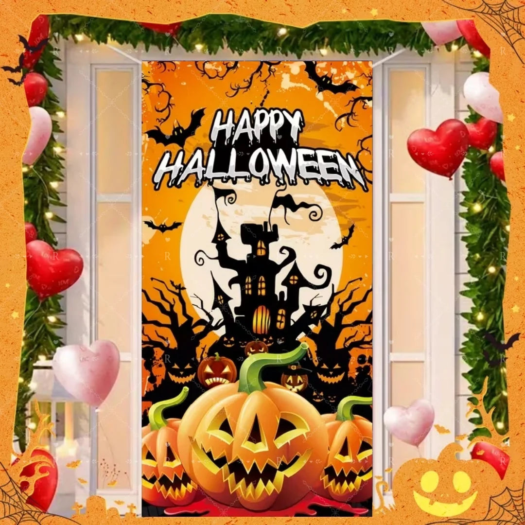 Happy Halloween Decor Door Cover Banner Horror Night Castle Bat Ghost Pumpkin - product image 29