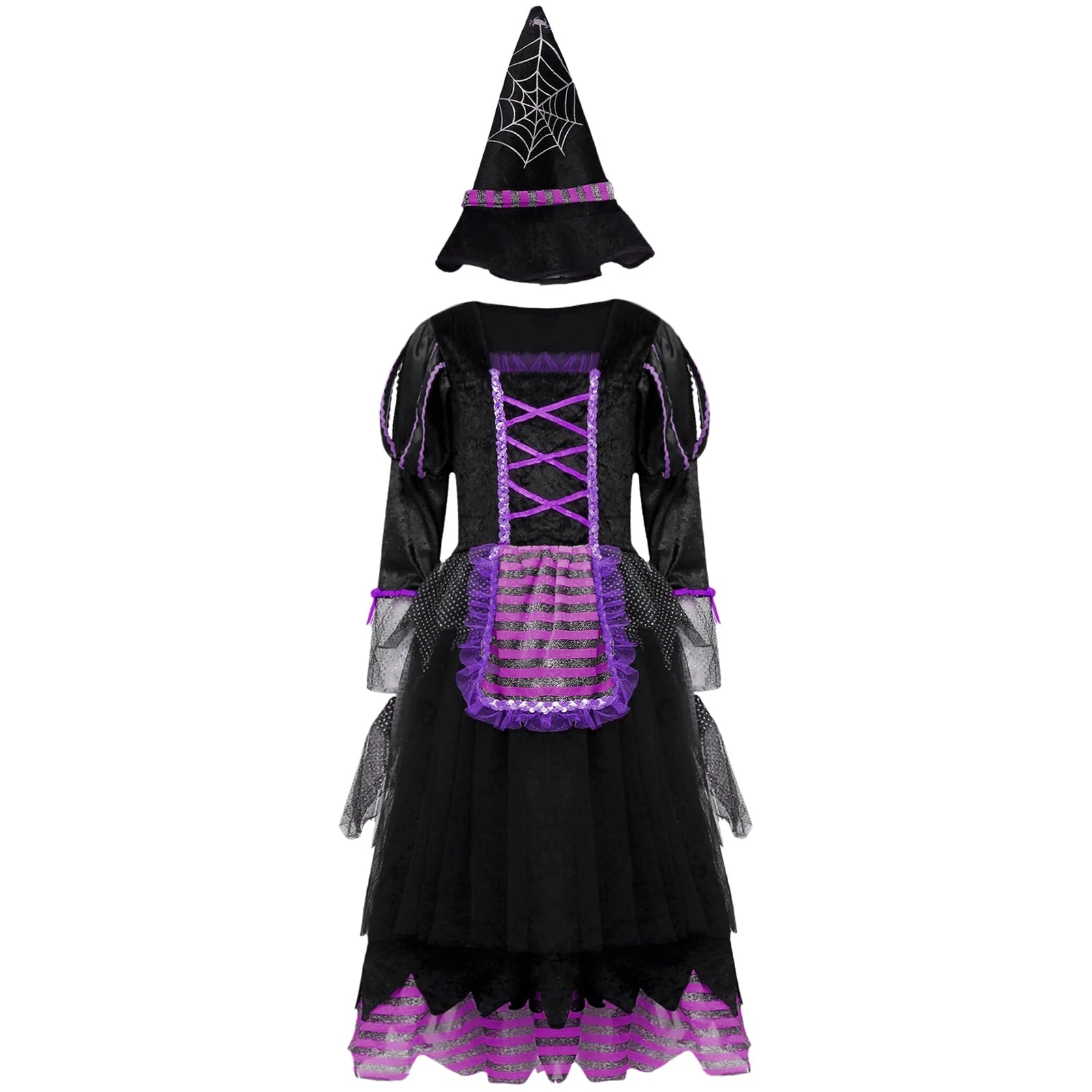 Girls Witch Dress Long Sleeve Shiny Sequin Mesh Sorceress Dresses with Hat Halloween Theme Party Cosplay - product image 8