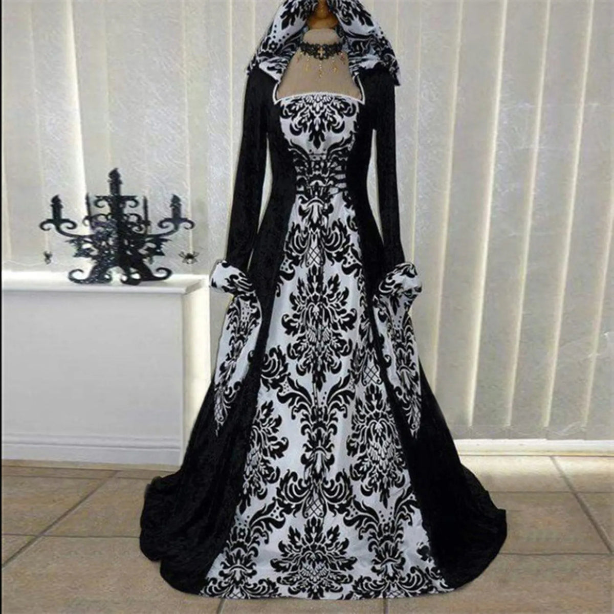 Costume Wicca Witch Medieval Dress Women Adult Plus Size Scary Costume Gothic Wizard