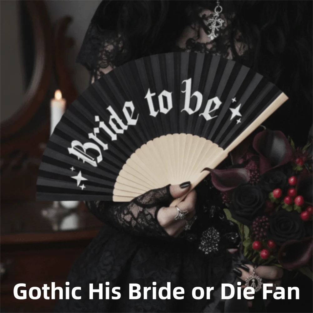 Vintage Gothic His Bride or Die Fan Large Retro Halloween Black White Hand - product image 1