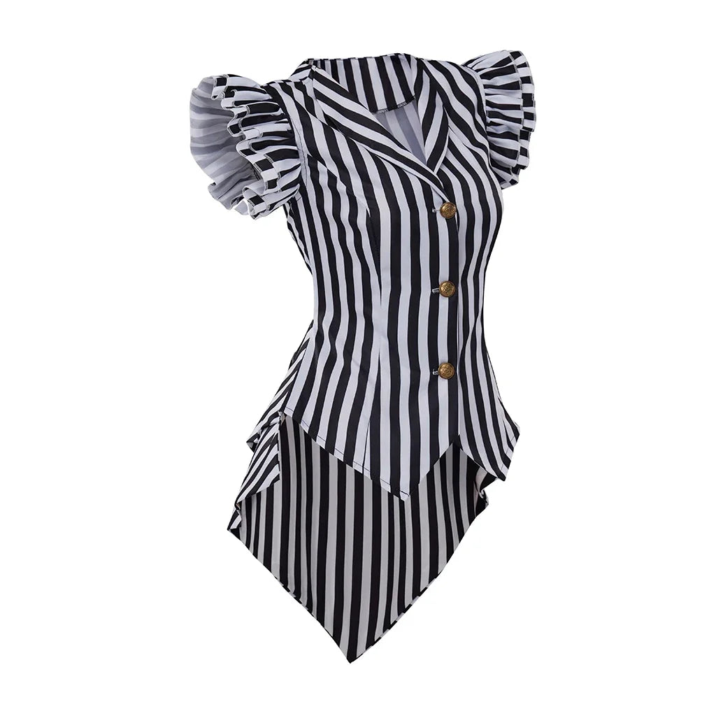 Women's Gothic Steampunk Coat Striped Lapel Collar Jacket Victorian Costume - alternate view 2