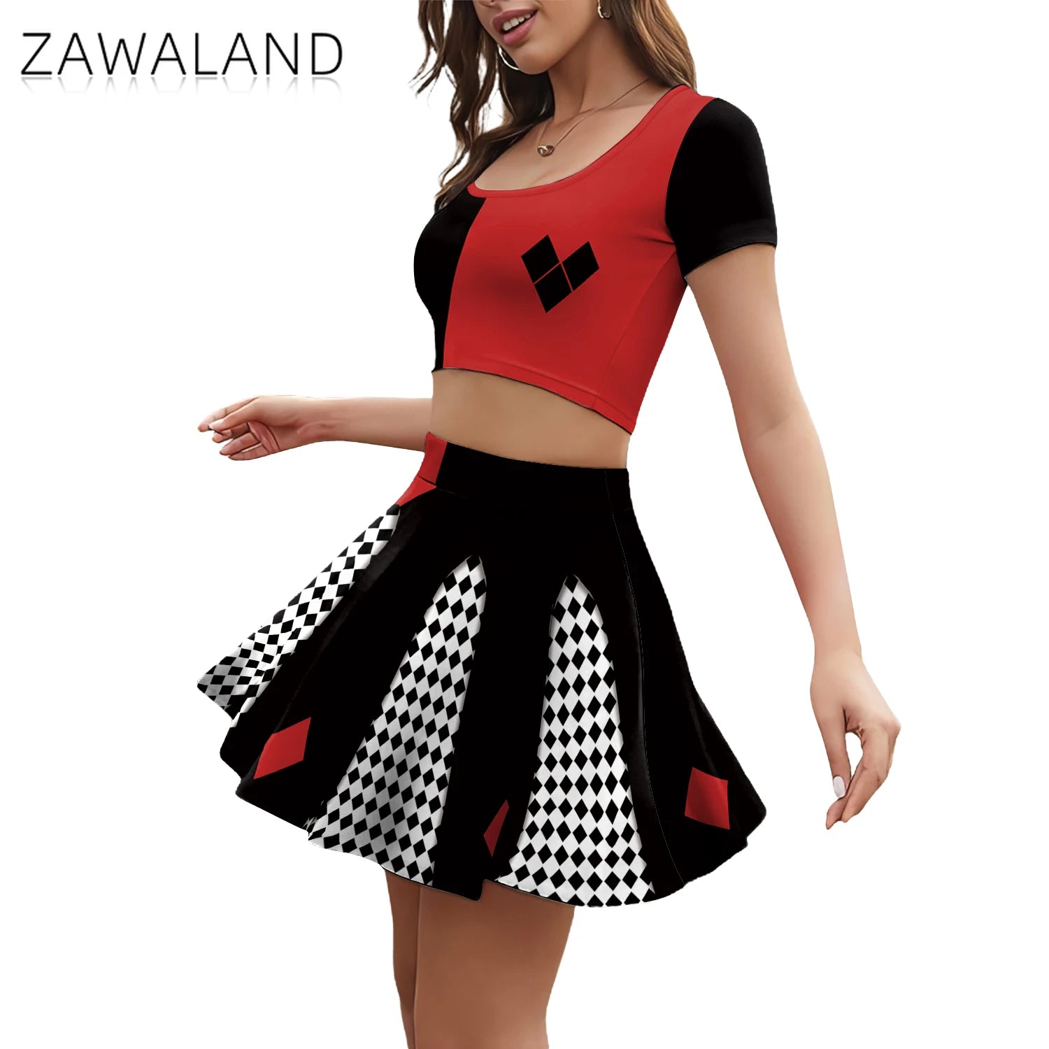 Movie Clown Harry Q Outfit Red Black Crop Top Costume - alternate view 3
