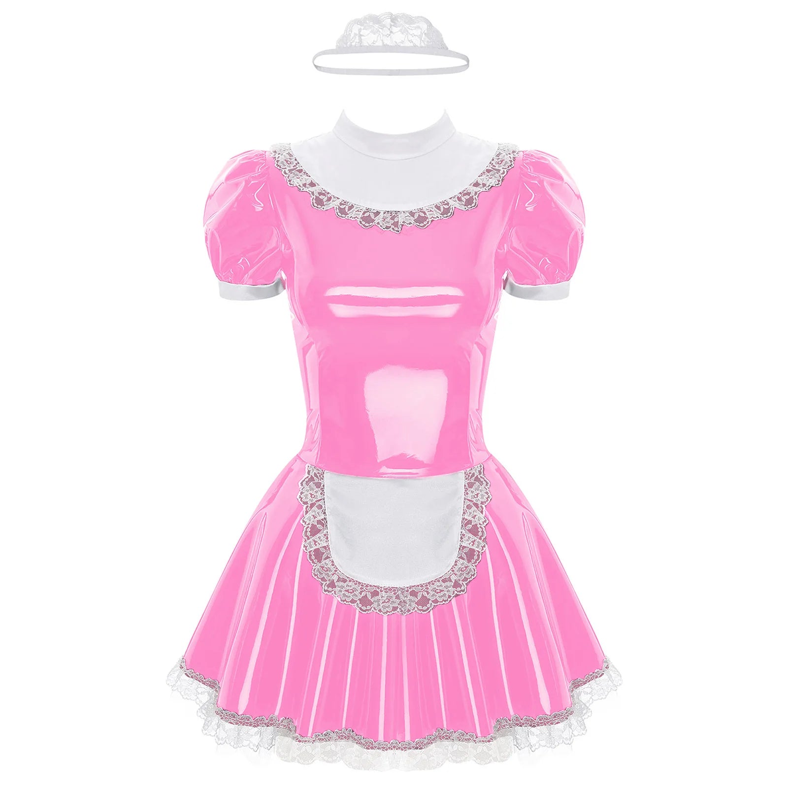Women Halloween Maid Cosplay Costume Glossy Patent Leather Dress with Lace - product image 8