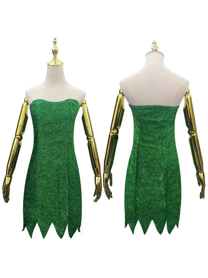 Anime Pixie Fairy Cosplay Costume Tinker Bell Green adult Dress Tinkerbell Halloween Party Sexy Cosplay Mini Dresses With Wig