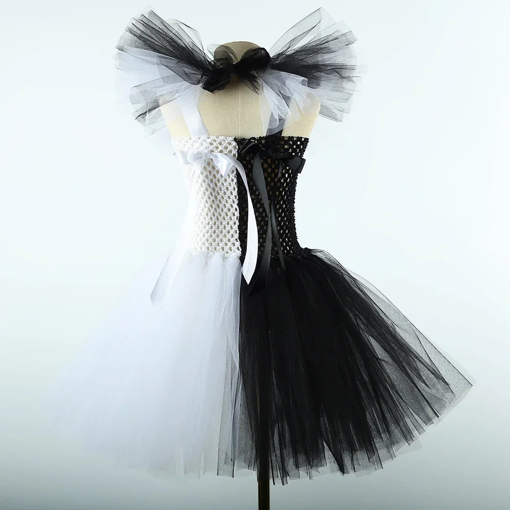 Girls Black & White Jester Tutu Halloween Costume