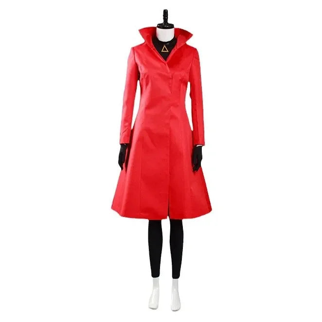 Carmen Sandiego Costume Red Dress with Hat Gloves Halloween Suit for Women's Girl - set / XXXL