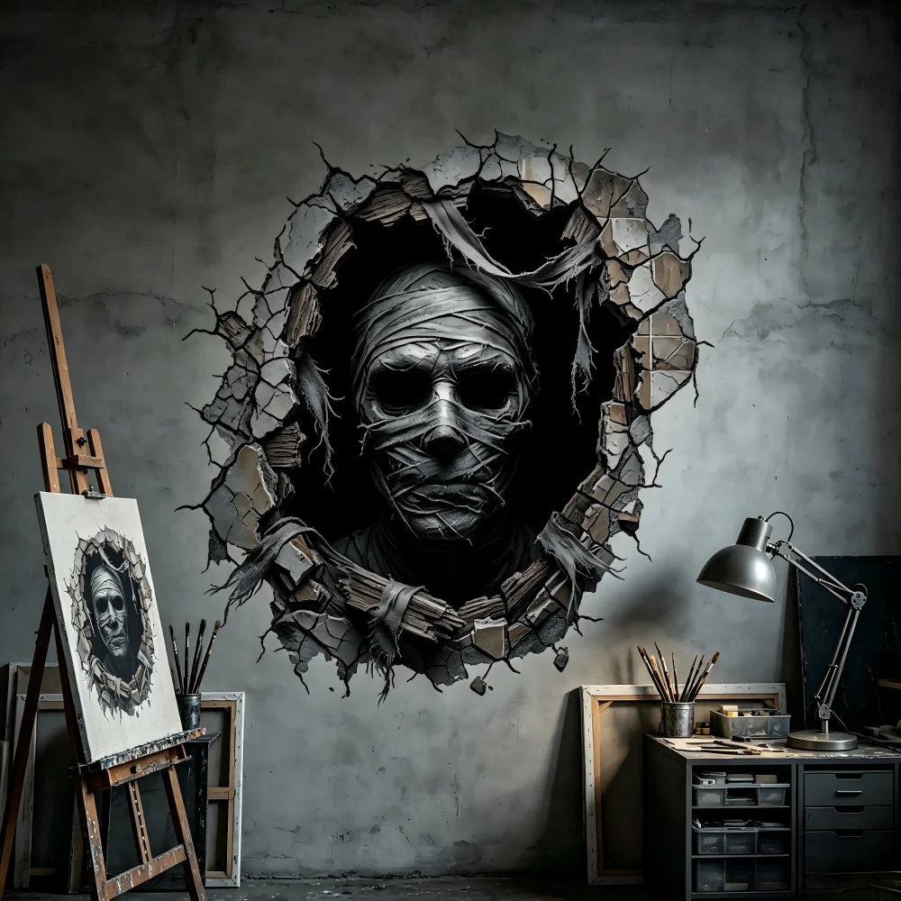 Halloween Mummy Wall Sticker - 3D Broken Wall Effect, Pvc Decal 15.7 - view 7