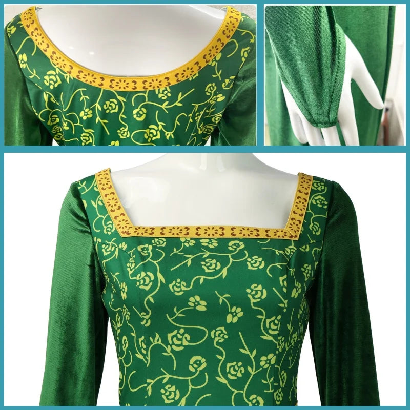 Women's Fiona-Inspired Shrek Costume – Green Dress, Wig & Crown Options