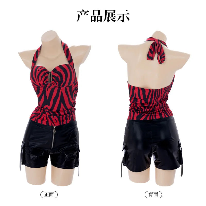 Obsession Nikki Costume Cosplay Outfit Zebra Halter Top Faux Leather - view 2