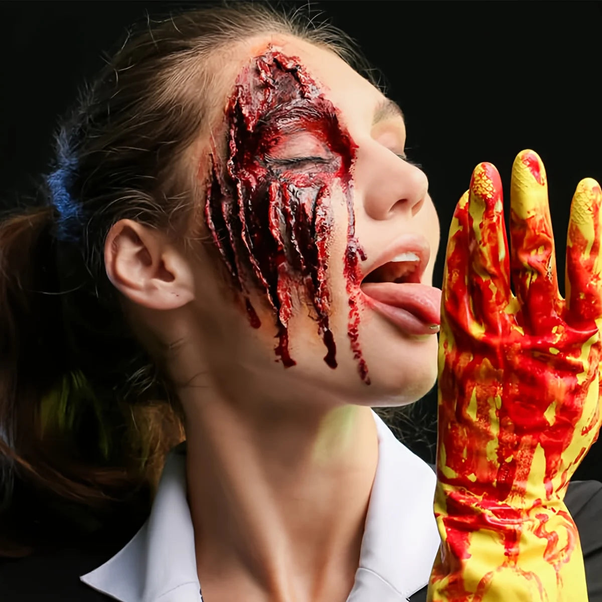 1pc Halloween Fake Blood Makeup Kit, Bright Red Coagulated Fake Blood Paste with Sponge, Realistic Artificial - product image 6