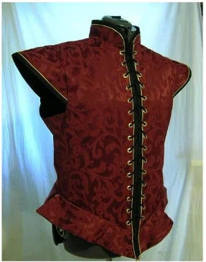 Men's Medieval Renaissance Tudor Elizabethan Vest Colonial Blue Brocade Costume - alternate view 6