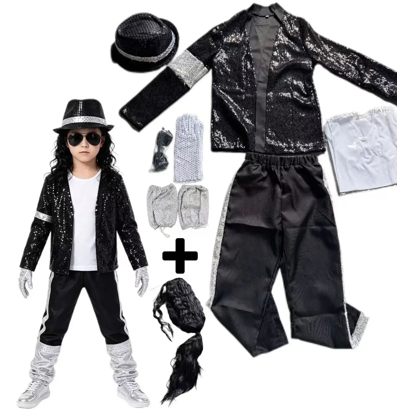 2026  MJ Michael Jackson Thriller Kids Costume  Red   Black Leather Jacket Pants Boys Halloween Stage Cosplay Outfit