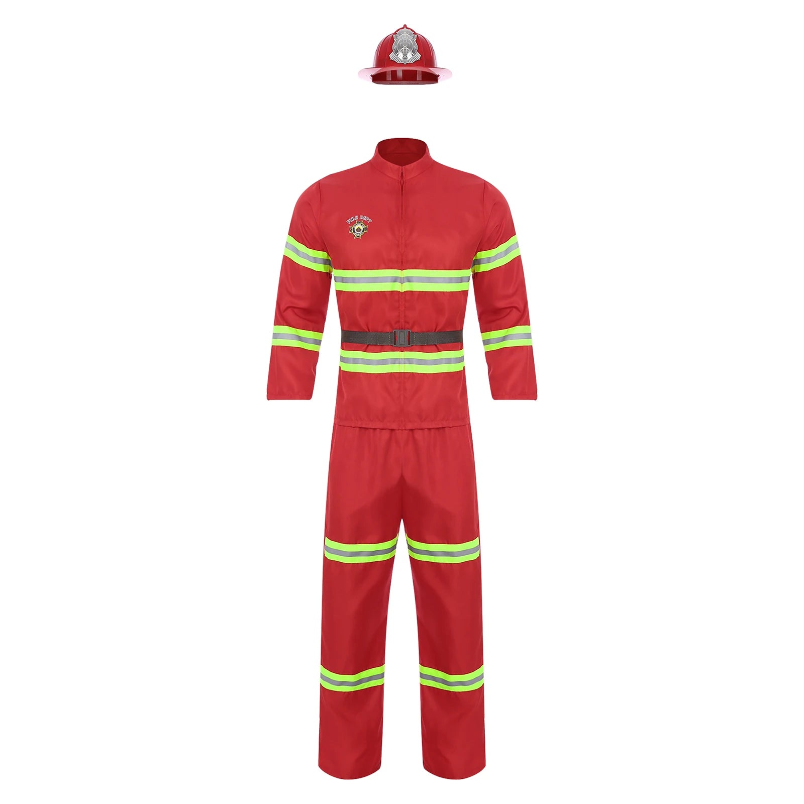 Adults Men's Firefighter Costume Halloween Set Cosplay Fire Captain Work Uniform Outfit - Navy Blue / 160